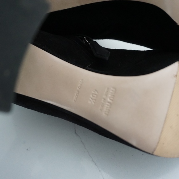 Miu Miu Open Toe Black Suede Block Heel Ankle Booties Boots - Picture 9 of 13